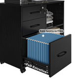 Panana 3 Drawer Office File Cabinets, Mobile Lateral Printer Stand with Open Storage Shelf, Rolling Filing Cabinet (Black)