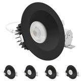 LUXRITE 6 Inch LED Recessed Light, Regressed Spotlight with Round Black Interchangeable Trim, 22W, 1800LM, 5CCT 2700K–5000K, 38°, Dual Dimmable, Twist-N-Lock, CRI90, Wet & IC Rated, ETL (4 Pack)