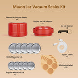 HTPOW Electric Mason Jar Vacuum Sealer - Fully Automatic Mason Jar Vacuum Sealer Kit for All Mason Jars with Regular Lids and Wide Mouth Lids, A Must-Have Tool for Canned Foods/Pantry - Red