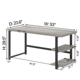 FOLUBAN Computer Desk, Modern Home Office Desk with Shelves, Wood Writing Study Gaming Table for Living Room Bedroom, Light Grey, 53 inch