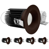 LUXRITE 4 Inch Recessed Light, Regressed Canless LED Spotlight, 5CCT 2700K-5000K, CRI90, 22W, 1700 Lumens High Output, 60º Wide Flood, Round Bronze Trim, Dual Dimmable, IC & Wet Rated (4 Pack)