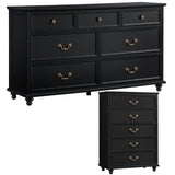 Joaxswe Bedroom Dresser Sets, 54" Wide 7 Drawers Dresser and 45" Tall 5 Drawers Dresser, Wooden 2 Piece Bedroom Furniture Set, Chest of Drawer for Bedroom, Home, Living Room, Hallway, Black