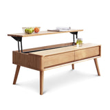 100% Solid Wood Lift Top Coffee Table for Living Room, Mid Century Modern Tables with Drawers and Large Storage, Oak Coffee Tables for Small Spaces (Oak Wood Log, 39.37" W x 21.65" D x 25.59" H)