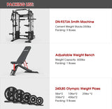 DONOW Smith Machine with Weight Stacks, Power Cage Home Gym System with LAT Pulldown Cable Crossover Multi-Functional Trainer with Dual Pulley System with Weight Bench Cast Iron Weight Plates 240lbs