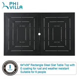 PHI VILLA Patio Table for 6, 64" Black Metal Dining Table w/Umbrella Hole