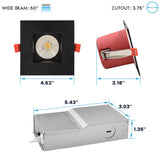 LUXRITE 6-Pack 4 Inch Square LED Recessed Lights with J-Box, 5CCT 2700K-5000K, 2 Hour Fire Rating, 15 Watts, 1000 Lumens, 60° Spotlight, Dimmable, IC Rated, Wet Rated, ETL - Black Trim