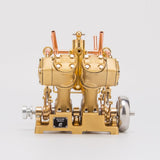 MechPuConToy Engine Model Kit That Works, RW-V4 Mini V-Shape 4-Cylinder Reciprocating Steam Engine Model for 90-150cm Steamships (Boiler Not Included)