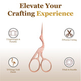 2 PCS Rose Gold Stork Embroidery Scissors with Leather Covers, 4.5 Inch & 3.7 Inch Stainless Steel Small Sewing Scissiors, For Precision Cutting DIY Craft Cross Stitch Tailoring Floral Trimming