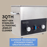 GemOro 3-Quart Ultrasonic Jewelry Cleaner | Heated Stainless Steel Personal Gentle Cleaner with Basket| Professional Performance Machine for Rings Watches Glasses Earrings (3QT)