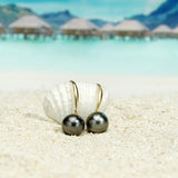 Raivari 18K Gold Diamond 9-10mm Tahitian Black Pearl Drop Dangle Earrings,4A Quality Round South Sea Cultured Pearl Hook Earrings Gifts For Women