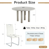 SSLine Faux Mars Stone Round Dining Table Set for 4 w/White Leather Chair