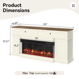 63 inch Fireplace TV Stand for TVs up to 70" with 3-Sided Electric Fireplace with Mantel, Modern Media Entertainment Center, Farmhouse TV Console for Living Room with Drawers, Antique White