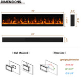 70 inch Electric Fireplace, Ultra-Thin Electric Fireplace Inserts, Ultra-Narrow Frame, Wall Mounted and Recessed Fireplace, Log & Crystal, Touch Screen & Remote Control, 1500W