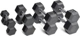 CAP 100 LB Rubber Coated Hex Dumbbell Hand Weight Set with Vertical Storage Rack | Black