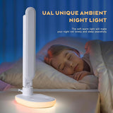 IHAO Luxury Multifunctional LED Desk Lamp10W Qi Wireless Charger Digital Alarm Clock Ambient Light & Temperature Display Adjustable Eye-Care Table Lamp with Leather Texture Design Table Lamp-U20 White