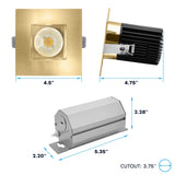 LUXRITE 4 Inch Recessed Light, Regressed Canless LED Spotlight, 5CCT 2700K-5000K, CRI90, 22W, 1700 Lumens High Output, 60º Wide Flood, Square Brass Trim, Dual Dimmable, IC Rated, Wet Rated (4 Pack)