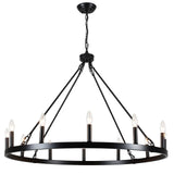 12-Light Black Wagon Wheel Chandelier for Dining Room Farmhouse Pendant Light Fixtures Outdoor for Rustic High Ceilings Round Chandeliers for Living Room Entryway Foyer Kitchen Island,38",E12
