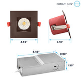 LUXRITE 12-Pack 4 Inch Square LED Recessed Lights with J-Box, 5CCT 2700K-5000K, 2 Hour Fire Rating, 15 Watts, 1000 Lumens, 38° Spotlight, Dimmable, IC Rated, Wet Rated, ETL - Bronze Trim