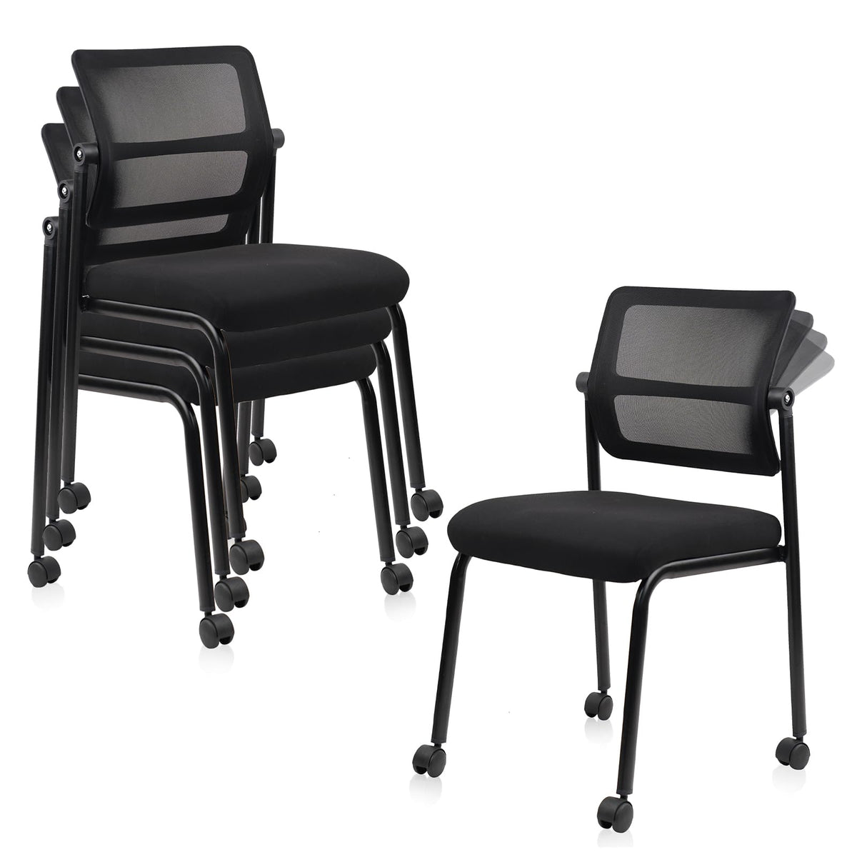 CLATINA 4PK Mesh Stacking Office Desk Chairs with Wheels, Portable Sta ...