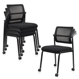 CLATINA 4PK Mesh Stacking Office Desk Chairs with Wheels, Portable Stackable Bulk Waiting Room Armless Chair with Adjustable Back & Fabric Seat for Guest Lobby Side School Church Conference Break