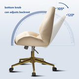 Modern Armless Office Desk Chair with Wheels, 360° Swivel Upholstered Leather Vani Chair, Adjuble Height from 83-93cm, Slish Apricot Color for Home or Study Use