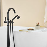 Wowkk Freestanding Bathtub Faucet Black Free Standing Tub Filler Brass Bathtub Faucets Floor Mounted Bathroom Tub Faucet with Hand Shower