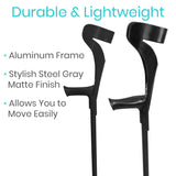 Vive Forearm Crutches (Pair) - Adjustable, Lightweight Arm Crutches Forearm for Adults - Ergonomic Arm Crutch Cuff and Comfortable Handles - Heavy Duty Crutches Non Slip Skid Replaceable Rubber Tips