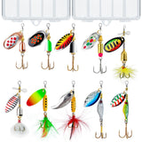 TB Tbuymax Fishing Spinner Baits for Freshwater and Saltwater, 10pcs Rooster Tail Fishing Lures & Spinning Spoons, Hard Metal Baits for Bass Trout Salmon with 2 Tackle Boxes