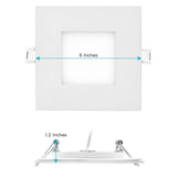 LUXRITE 4 Inch Ultra Thin Square LED Recessed Lighting, 5 Color Temp Options 2700K - 5000K, Dimmable Downlight, 10W, IC & Wet Rated, Canless LED Recessed Light (16 Pack)