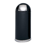 Safco Push Door Dome Top Trash Can, 15 Gallon Stainless Steel Garbage Can for Indoor Use, Black