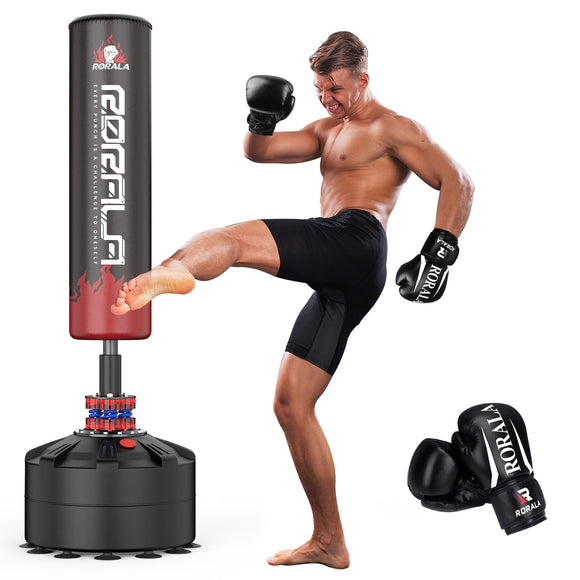 RORALA Freestanding Punching Bag with 12OZ Pro Boxing Gloves,Heavy Bag for Adult,Kids,Men Standing Kickboxing Bag Weight 203LBS RORALA