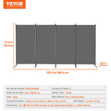 Room Divider, 4 Panel Room Divider, 136" W Folding Privacy Screen and Portable Partition Divider for Room Separation