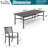 PHI VILLA 9 Pcs Outdoor Dining Set for 8,83" Rectangular Metal Table, Black