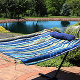 Sunnydaze Rope Hammock with Stand for Outside- 275-Pound Capacity - Includes 12-Foot Hammock Stand, Spreader Bar, Pad, and Pillow - Lakeview