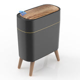 Trash Can, 2.6 Gallon/10L Bathroom Trash Can with Lid - Wood Grain Lid and Legs, Touchless Waterproof Garbage Bin for Bedroom