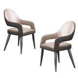 Quvex Modern Scratch-Resistant Leather Dining Chairs Set of 2 with Arms, Upholstered Kitchen & Dining Room Chairs w/Ergonomic Curved Back, Thick Cushion Seat & Heavy-Duty Metal Legs, Light Grey/Grey