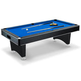 Hathaway Hustler 8ft Pool Table for Game Room – Billiard Table with Poly-Coated Playfield, Ball Return System, Leg Levelers – Includes Cues, Pool Balls, Chalk, Triangle, Brush – Black & Blue