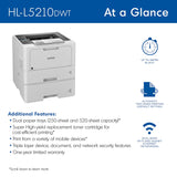Brother HL-L5210DWT Business Monochrome Laser Printer with Dual Trays, Wireless and Gigabit Ethernet, White