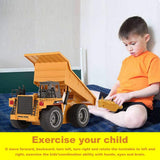 kkny Remote Control Construction Dump Truck Toy 2.4G RC 6 Channel Bulldozer 4 Wheel Driver Mine Construction Alloy Metal Vehicle Truck 1:18 with 2 Rechargeable Batteries for Boys Birthday Gift Age 6+