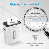 White Shredders for Home Office, 10-Sheet Cross Cut Paper Shredder for Home Use, P-4 Security Level, Small Quiet Credit Card Shredders for Office with Jam Proof System, 4 Gallons Bin (S3201-W) BONSEN