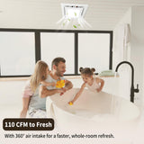 Orvexa 10" Bathroom Exhaust Fan with LED Light, Ultra Quiet Square Bath Fan Light Combo, Ceiling Mount, 110 CFM 1.0 Sones, 4" Duct, 8x8 Mount