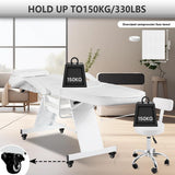 V VDLONSY Facial Chair with Wheels and 10X Magnifying Floor Lamp Esthetician Light 73inch Tattoo Chair with Stool Adjustable Tattoo Bed for Artist Facial Bed for Spa Beauty White