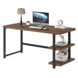 FOLUBAN Modern Computer Desk, Wood Home Office Desk, Study Writing Gaming Table Workstation with Storage Shelves for Living Room Bedroom, Rustic Walnut, 53 Inch