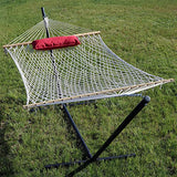 Sunnydaze Rope Hammock with Stand for Outside- 275-Pound Capacity - Includes 12-Foot Hammock Stand, Spreader Bar, Pad, and Pillow - Modern Lines