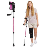 Carehofu Crutches for Adults 3-Angle Adjustable Forearm Crutches Non-Slip Handles with EVA Elbow Support, Ergonomic Forearm Crutches for Leg Injury, Surgery Recovery, Disabled, Not a Pair (Pink)