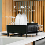 simplehuman Steel Frame Dishrack, Large Capacity Dish Drying Rack, 360º Easy Drain Swivel Spout, Utensil & Wine Glass Holder, Anti-Residue Coating, Moisture Control Surface, Matte Black