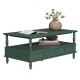 ARTPOWER Coffee Tables for Living Room, Wooden Coffee Table with Storage, Open Display Area and Storage Drawers, Retro Rectangle Coffee Table, Green