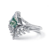 10k 14k 18k gold 1.5 ct Moss Agate Engagement Ring Set Heart shape Moss Agate Wedding Ring Set Gold For Valentines day Chirstomas (White gold)