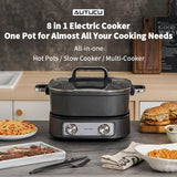 Electric 6.5 Quart | 8-in-1 Multi-Cooker with Safe Nonstick Coating, Three Level Power | Timer, up to 60 Minutes AUTUCU