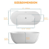 Adecab 59" Acrylic Freestanding Bathtub, Free Standing Tub, Stand Alone Tub with Overflow and Drain, cUPC Certified, Gloss White